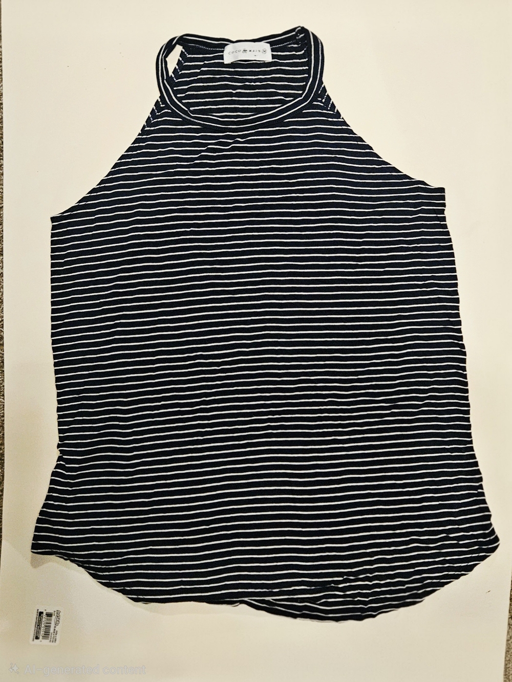 High Neck Striped Racerback Tank Top - Navy & White